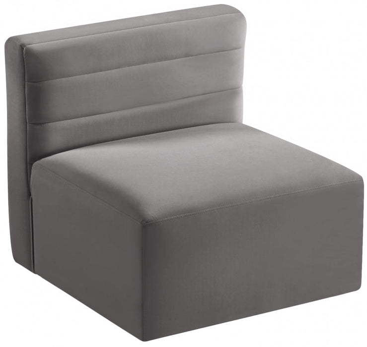 Quincy Grey Velvet Modular Cloud-Like Comfort Armless Chair - 677Grey-Armless - Vega Furniture