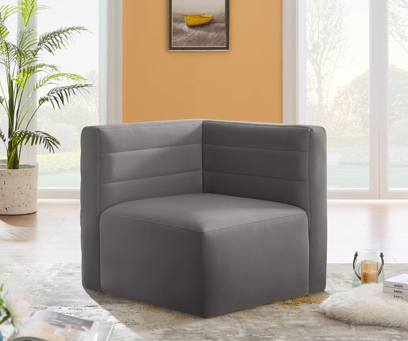 Quincy Grey Velvet Modular Cloud-Like Comfort Corner Chair - 677Grey-Corner - Vega Furniture