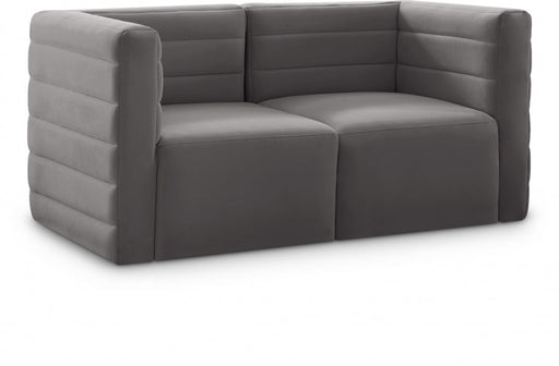 Quincy Grey Velvet Modular Cloud-Like Comfort Loveseat - 677Grey-S63 - Vega Furniture