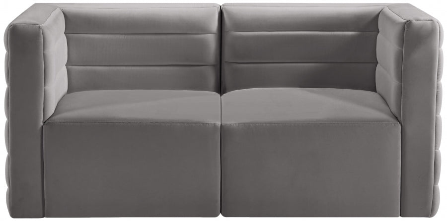 Quincy Grey Velvet Modular Cloud-Like Comfort Loveseat - 677Grey-S63 - Vega Furniture