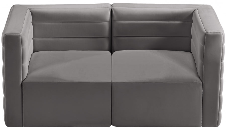 Quincy Grey Velvet Modular Cloud-Like Comfort Loveseat - 677Grey-S63 - Vega Furniture