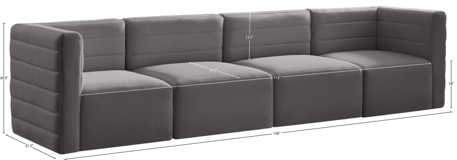 Quincy Grey Velvet Modular Cloud-Like Comfort Sofa - 677Grey-S126 - Vega Furniture