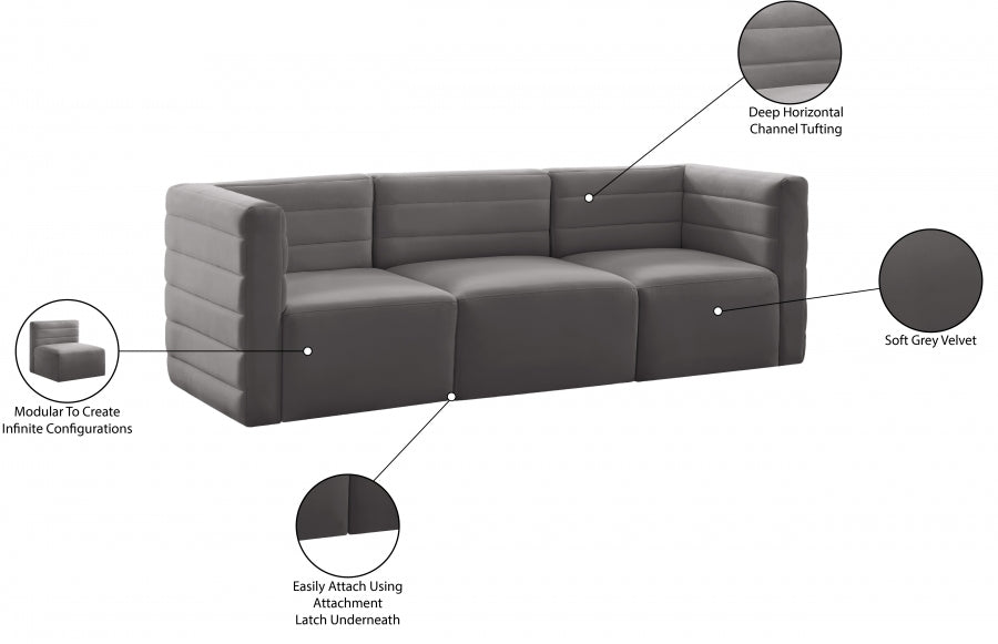 Quincy Grey Velvet Modular Cloud-Like Comfort Sofa - 677Grey-S95 - Vega Furniture