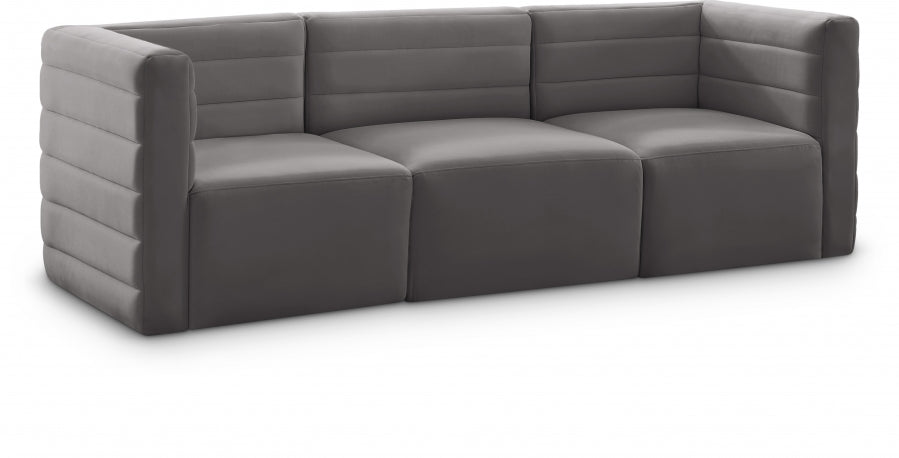 Quincy Grey Velvet Modular Cloud-Like Comfort Sofa - 677Grey-S95 - Vega Furniture