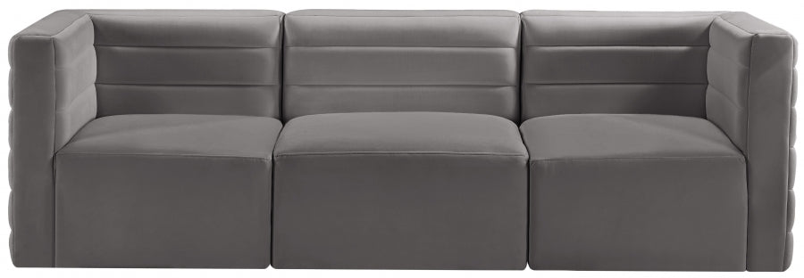 Quincy Grey Velvet Modular Cloud-Like Comfort Sofa - 677Grey-S95 - Vega Furniture