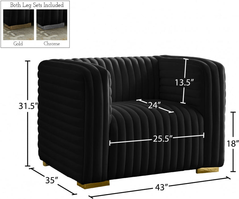 Ravish Black Velvet Chair - 640Black-C - Vega Furniture