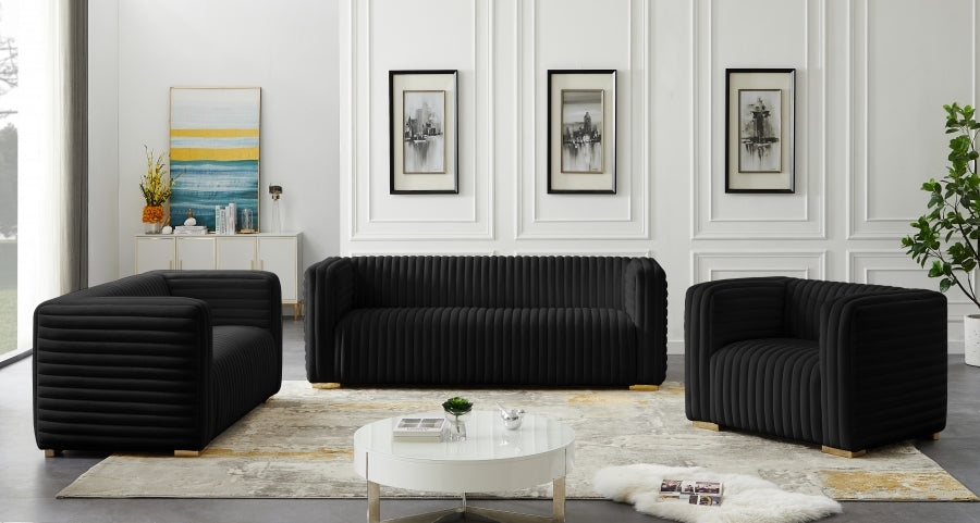 Ravish Black Velvet Loveseat - 640Black-L - Vega Furniture