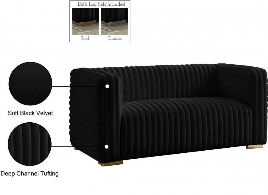 Ravish Black Velvet Loveseat - 640Black-L - Vega Furniture