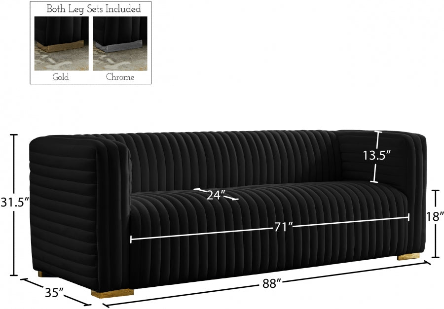 Ravish Black Velvet Sofa - 640Black-S - Vega Furniture