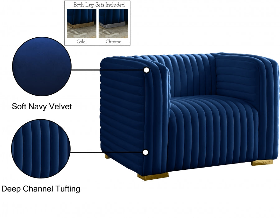 Ravish Blue Velvet Chair - 640Navy-C - Vega Furniture