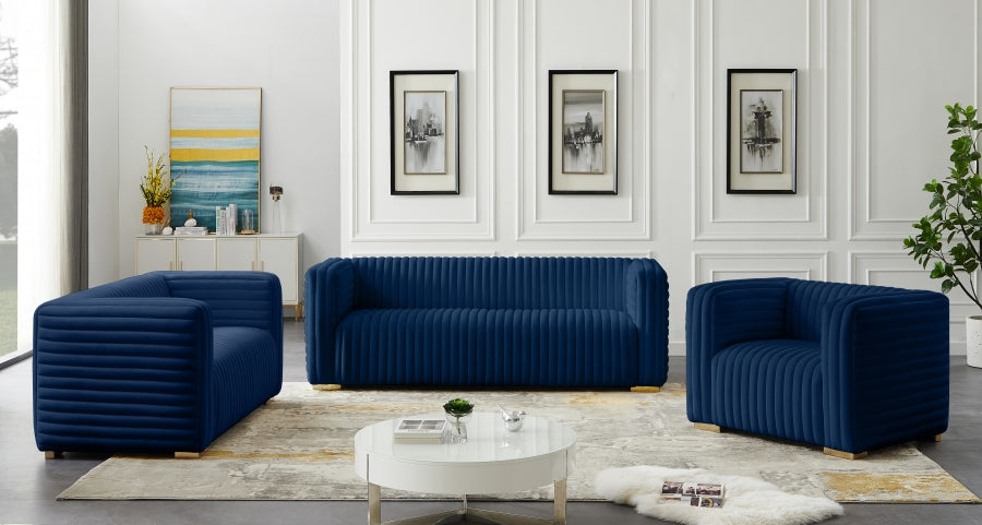 Ravish Blue Velvet Loveseat - 640Navy-L - Vega Furniture