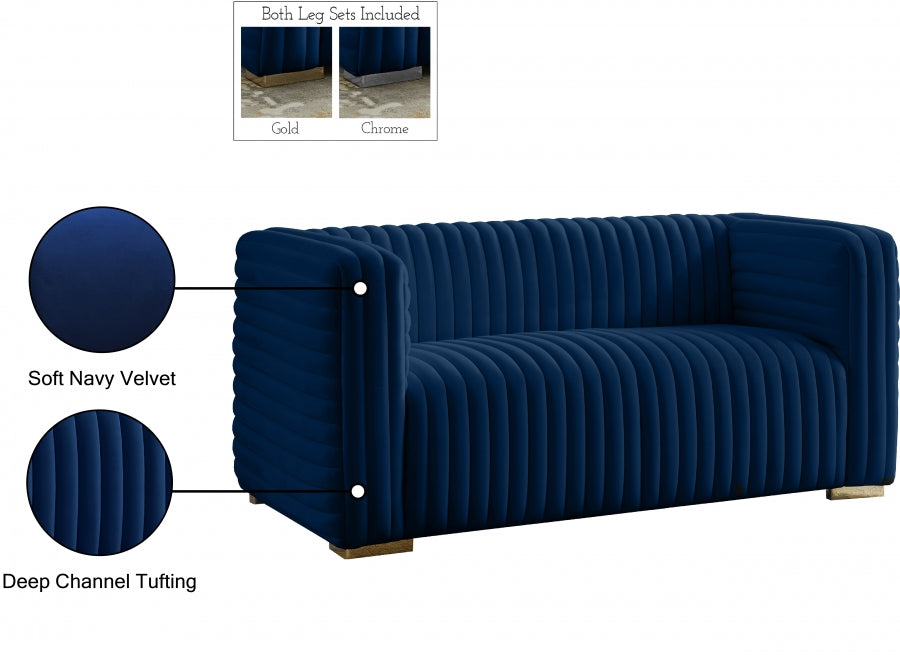 Ravish Blue Velvet Loveseat - 640Navy-L - Vega Furniture