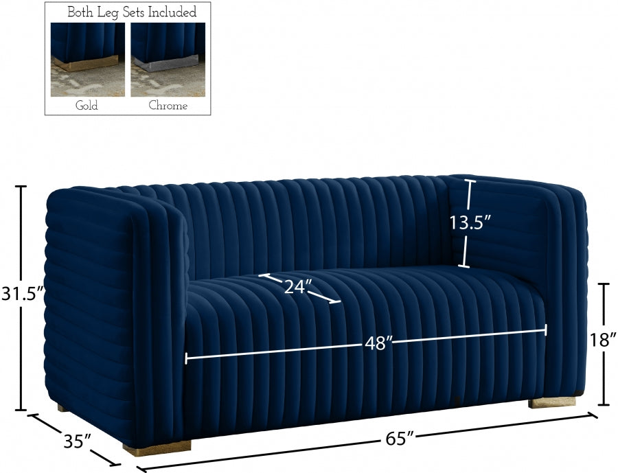 Ravish Blue Velvet Loveseat - 640Navy-L - Vega Furniture