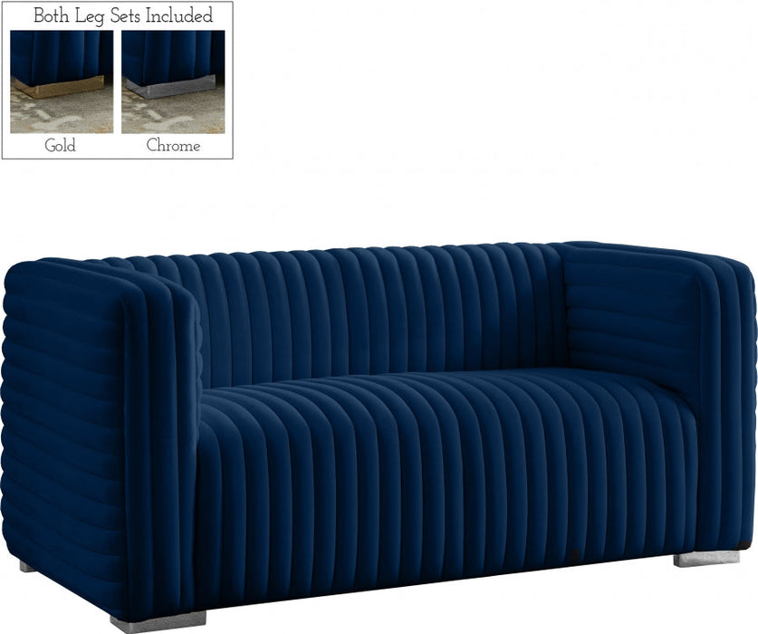 Ravish Blue Velvet Loveseat - 640Navy-L - Vega Furniture