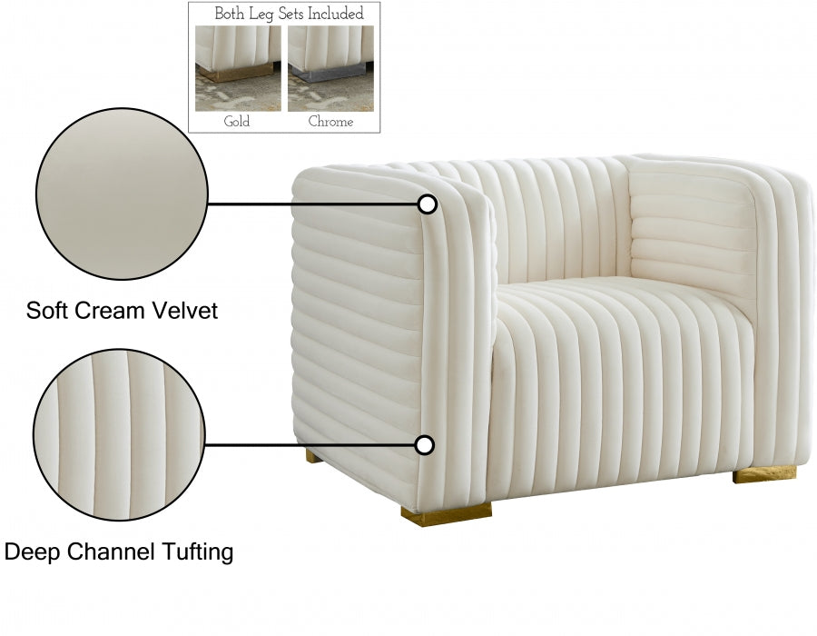 Ravish Cream Velvet Chair - 640Cream-C - Vega Furniture