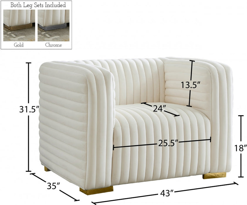 Ravish Cream Velvet Chair - 640Cream-C - Vega Furniture