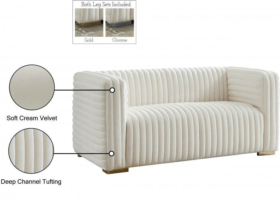 Ravish Cream Velvet Loveseat - 640Cream-L - Vega Furniture