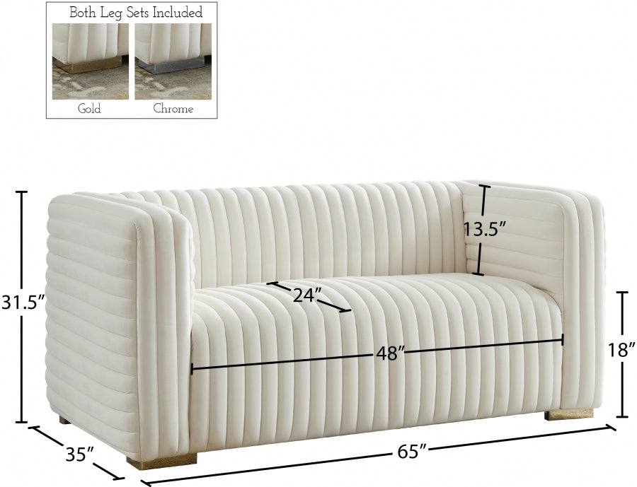 Ravish Cream Velvet Loveseat - 640Cream-L - Vega Furniture