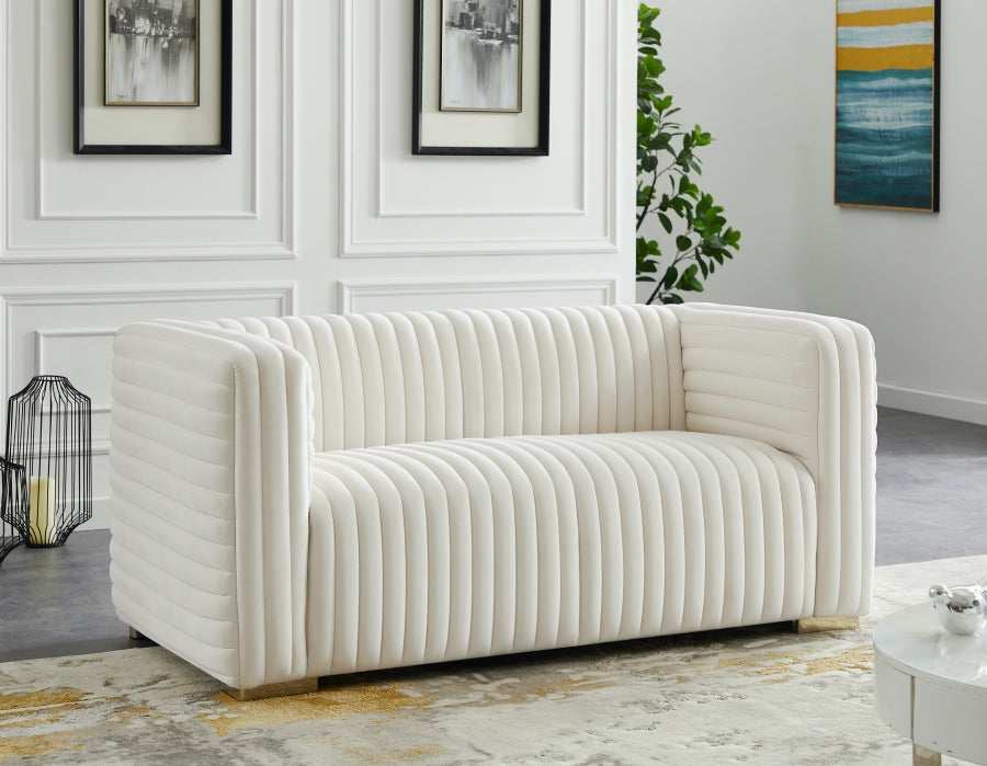 Ravish Cream Velvet Loveseat - 640Cream-L - Vega Furniture