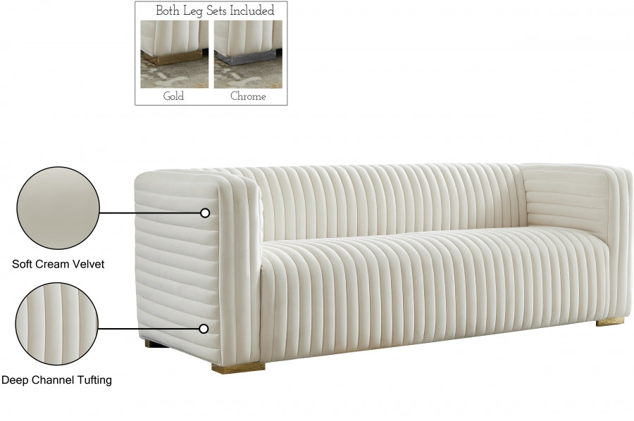 Ravish Cream Velvet Sofa - 640Cream-S - Vega Furniture