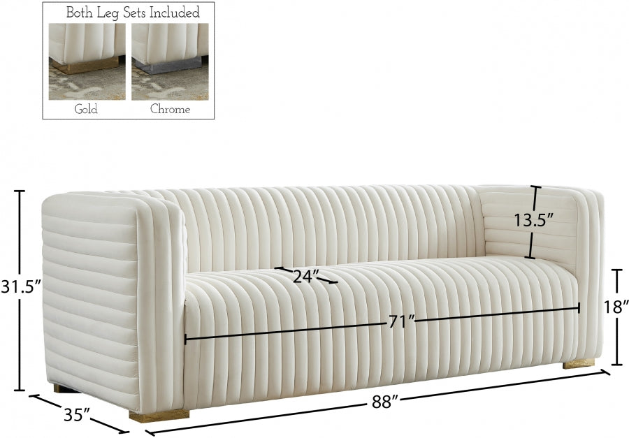 Ravish Cream Velvet Sofa - 640Cream-S - Vega Furniture