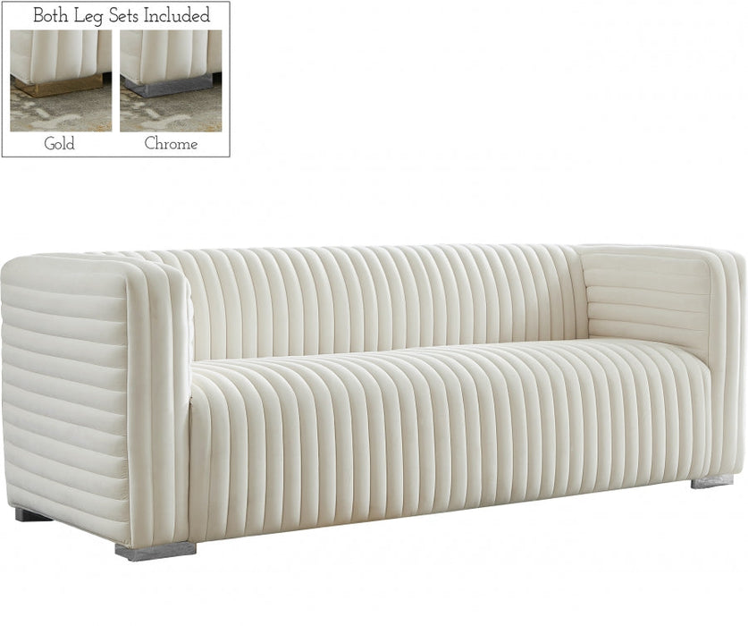 Ravish Cream Velvet Sofa - 640Cream-S - Vega Furniture