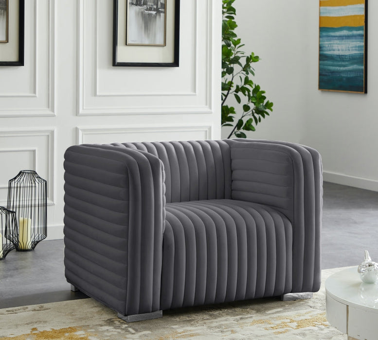 Ravish Grey Velvet Chair - 640Grey-C - Vega Furniture