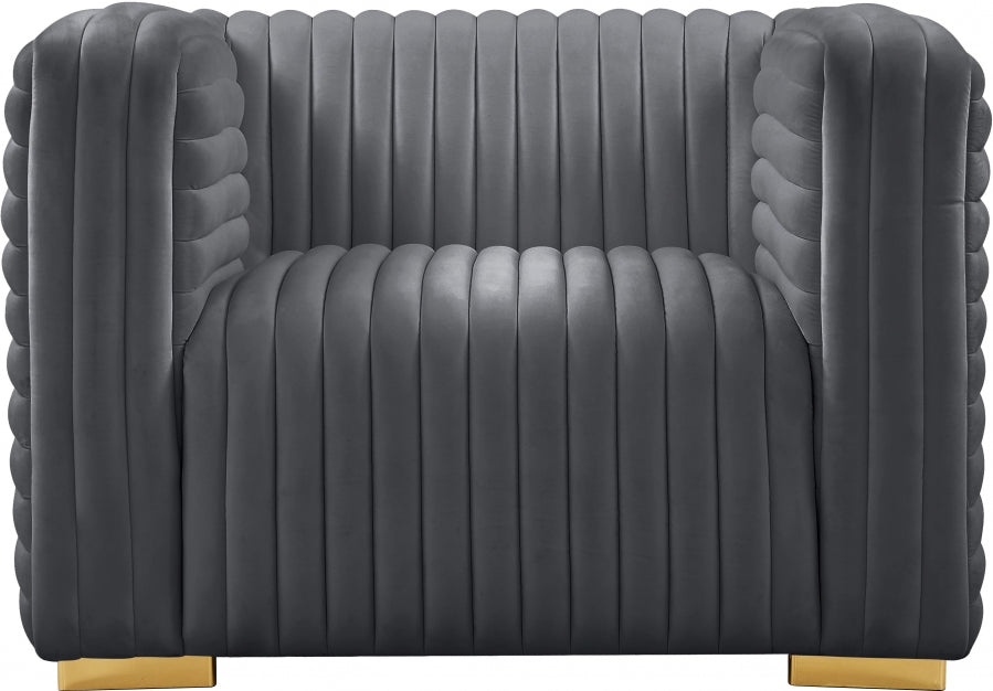 Ravish Grey Velvet Chair - 640Grey-C - Vega Furniture