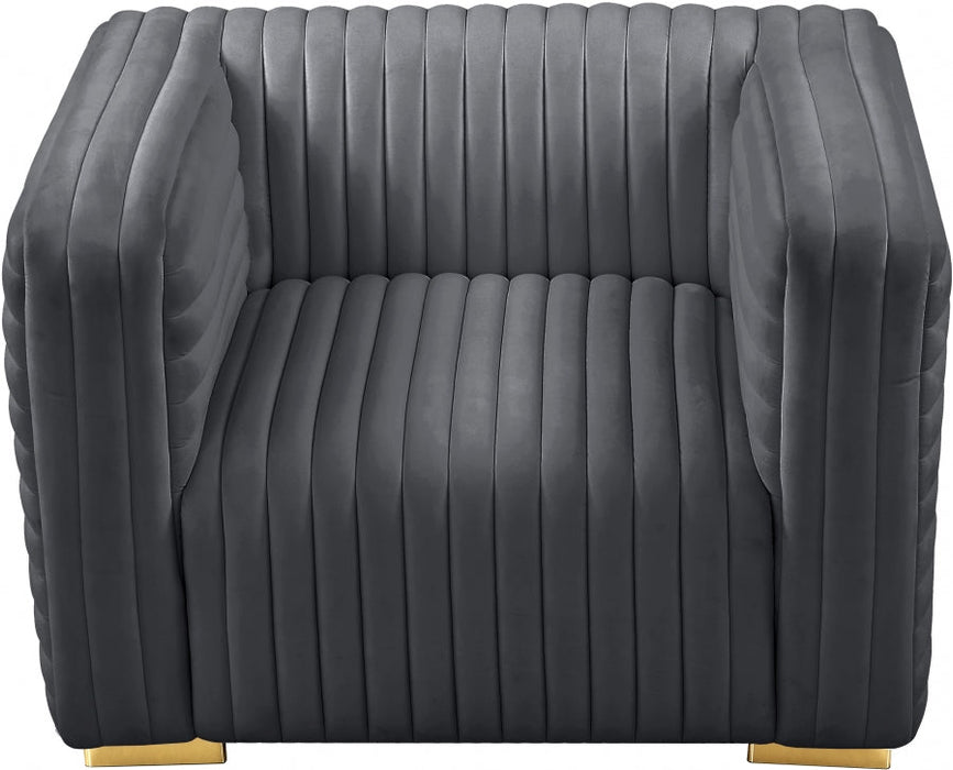 Ravish Grey Velvet Chair - 640Grey-C - Vega Furniture