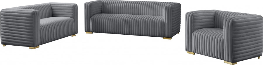 Ravish Grey Velvet Loveseat - 640Grey-L - Vega Furniture