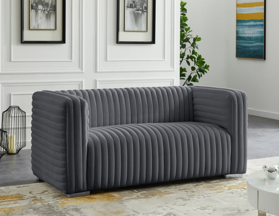 Ravish Grey Velvet Loveseat - 640Grey-L - Vega Furniture