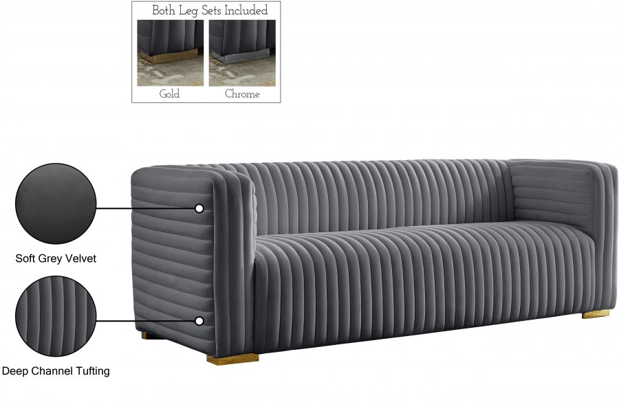 Ravish Grey Velvet Sofa - 640Grey-S - Vega Furniture