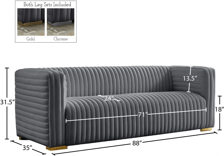 Ravish Grey Velvet Sofa - 640Grey-S - Vega Furniture