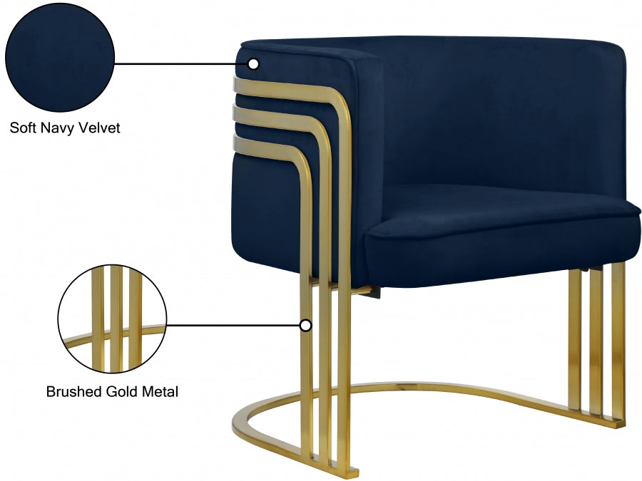 Rays Blue Velvet Accent Chair - 533Navy - Vega Furniture