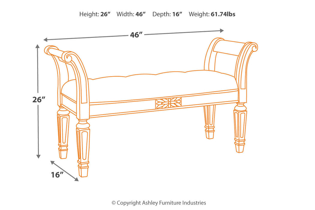 Realyn Antique White Accent Bench - A3000157 - Vega Furniture