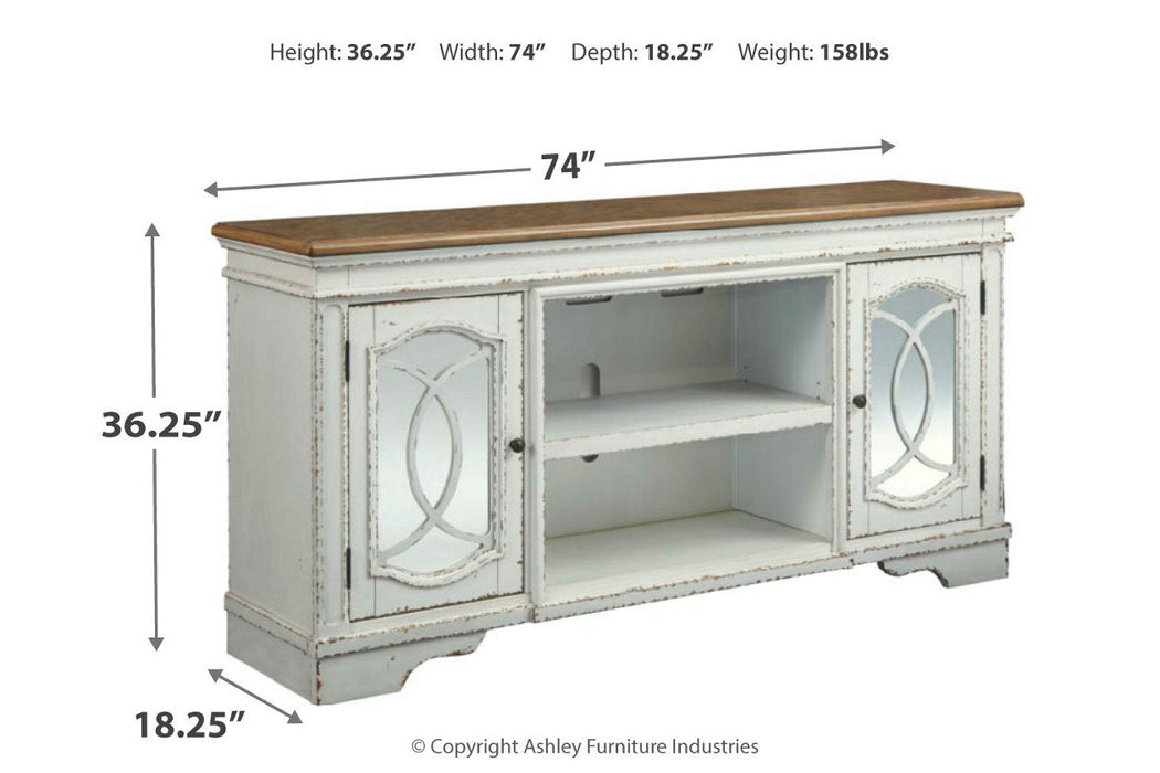 Realyn Chipped White 74" TV Stand - W743-68 - Vega Furniture