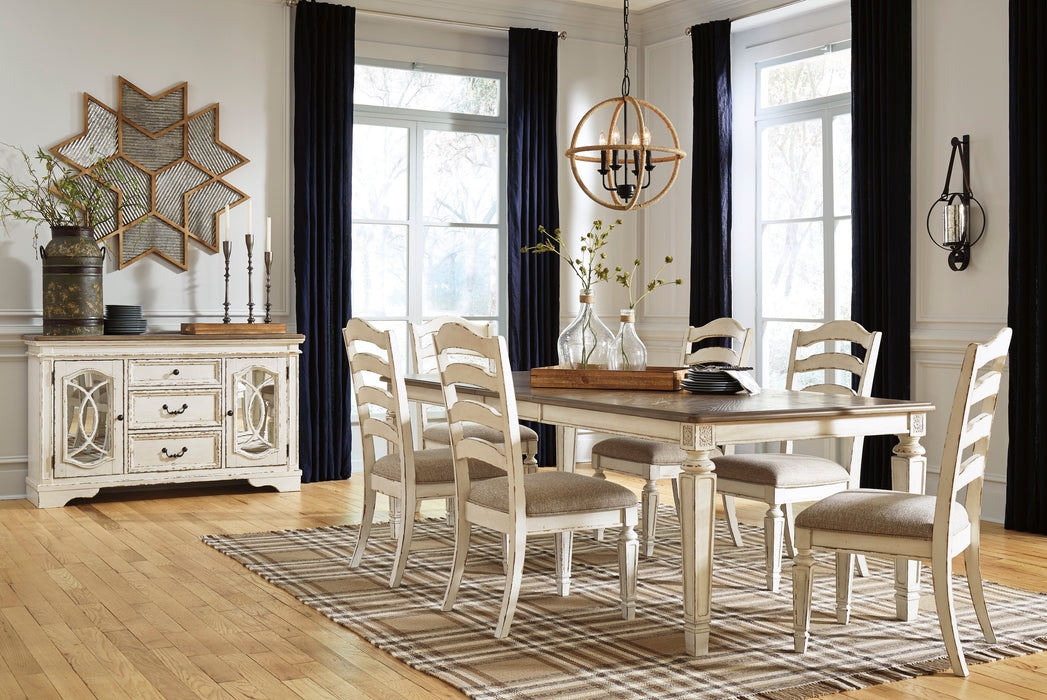 Realyn Chipped White Extendable Ladder Dining Set - SET | D743-45 | D743-01(4) - Vega Furniture