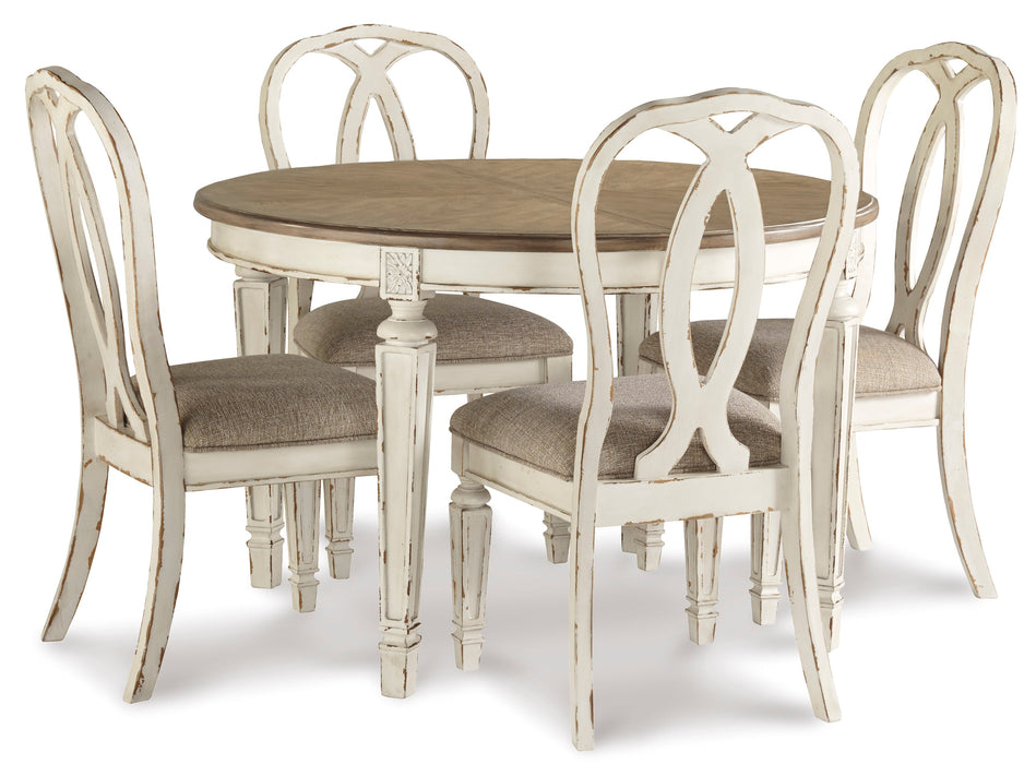 Realyn Chipped White Extendable Round/Oval Ribbon Dining Set - SET | D743-35 | D743-02(3) - Vega Furniture