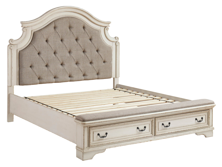 Realyn Chipped White Footboard Storage Platform Bedroom Set - SET | B743-54S | B743-57 | B743-196 | B743-93 | B743-46 - Vega Furniture