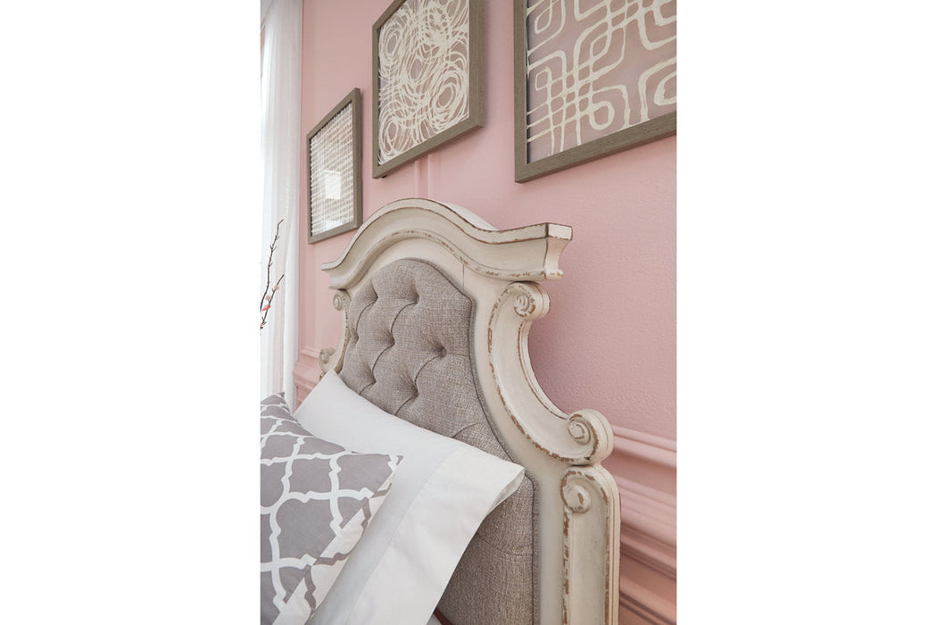 Realyn Chipped White King Upholstered Panel Bed - SET | B743-56 | B743-58 | B743-97 - Vega Furniture