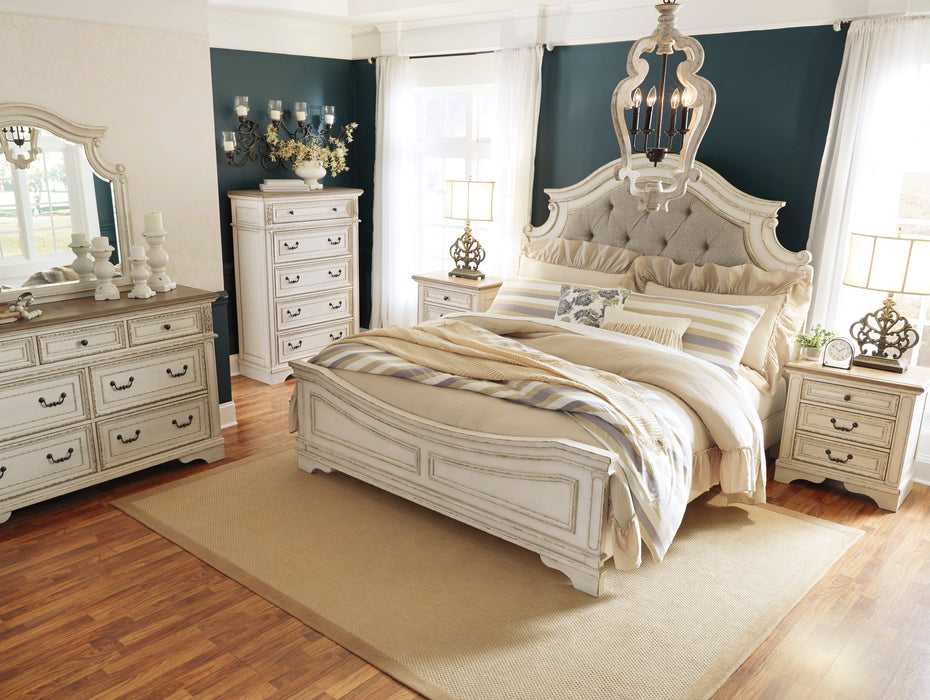 Realyn Chipped White Upholstered Panel Bedroom Set - SET | B743-54 | B743-57 | B743-96 | B743-31 | B743-36 - Vega Furniture