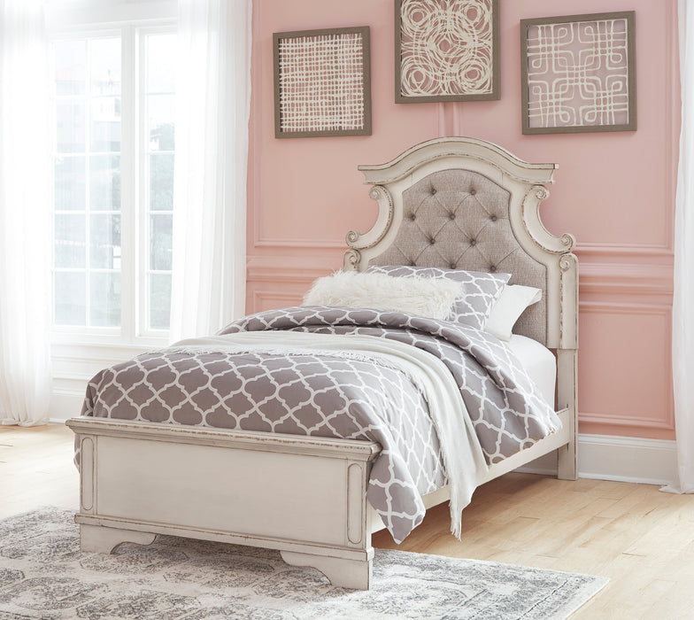 Realyn Chipped White Upholstered Panel Youth Bedroom Set - SET | B743-52 | B743-53 | B743-83 | B743-91 | B743-46 - Vega Furniture