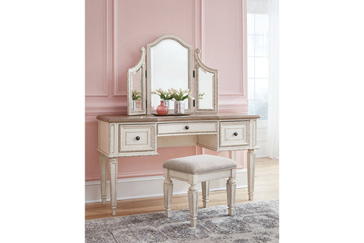 Realyn Two-tone Vanity and Mirror with Stool - B743-22 - Vega Furniture