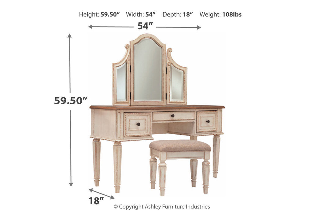 Realyn Two-tone Vanity and Mirror with Stool - B743-22 - Vega Furniture