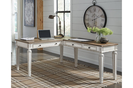 Realyn White/Brown 2-Piece Home Office Desk - SET | H743-34 | H743-34R - Vega Furniture
