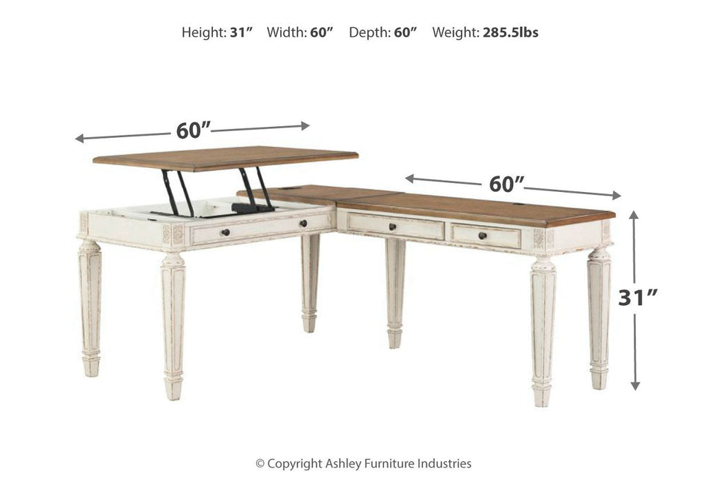 Realyn White/Brown 2-Piece Home Office Lift Top Desk - SET | H743-34R | H743-134 - Vega Furniture