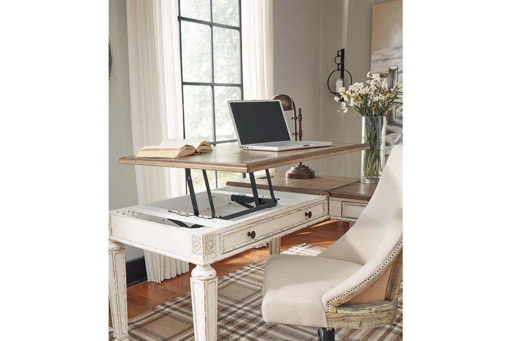 Realyn White/Brown 2-Piece Home Office Lift Top Desk - SET | H743-34R | H743-134 - Vega Furniture