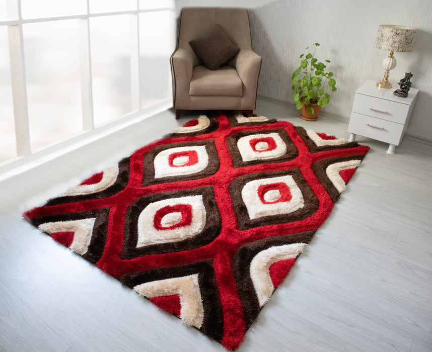 3D Shaggy Brown/Red 5X7 Area Rug - 3D151-BRW/RED-57 - Vega Furniture