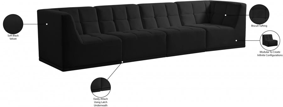 Relax Black Velvet Modular 128" Sofa - 650Black-S128 - Vega Furniture