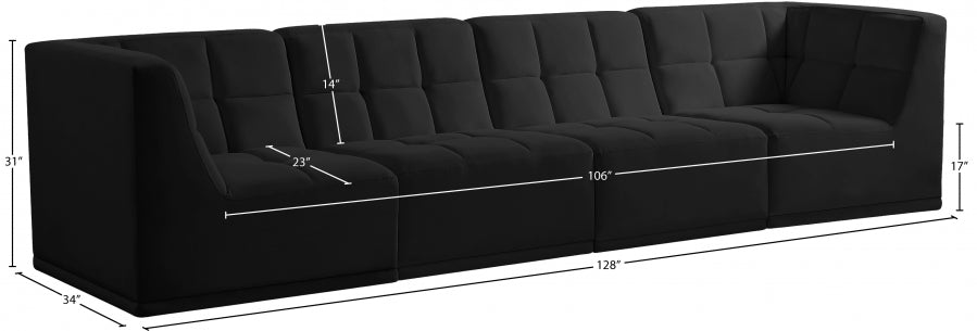 Relax Black Velvet Modular 128" Sofa - 650Black-S128 - Vega Furniture